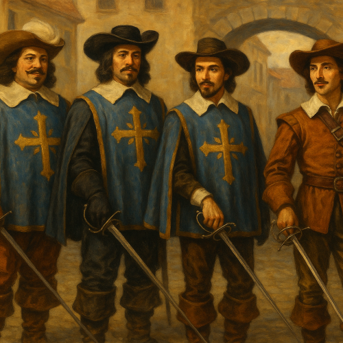 Иллюстрация к роману «Три мушкетёра»: Атос, Партос, Арамис и Д'Артаньян