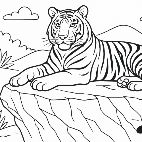 Раскраска: Тигр на скале