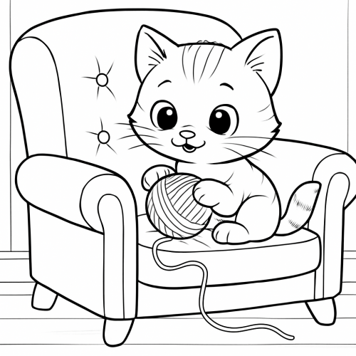 Раскраска: Котёнок на кресле