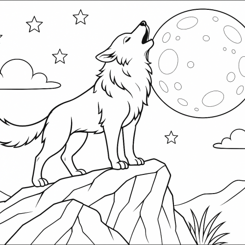 Раскраска: Волк и луна