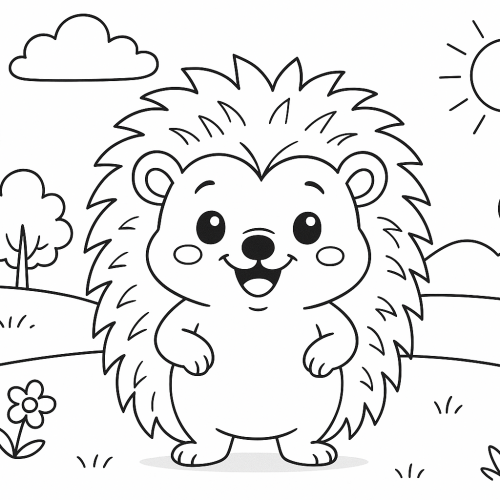 Раскраска: Ёжик на полянке